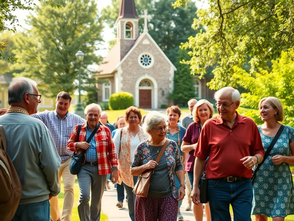 A photograph capturing a community event organized by the association, featuring local residents participating in a guided tour of the church and its historical artifacts.