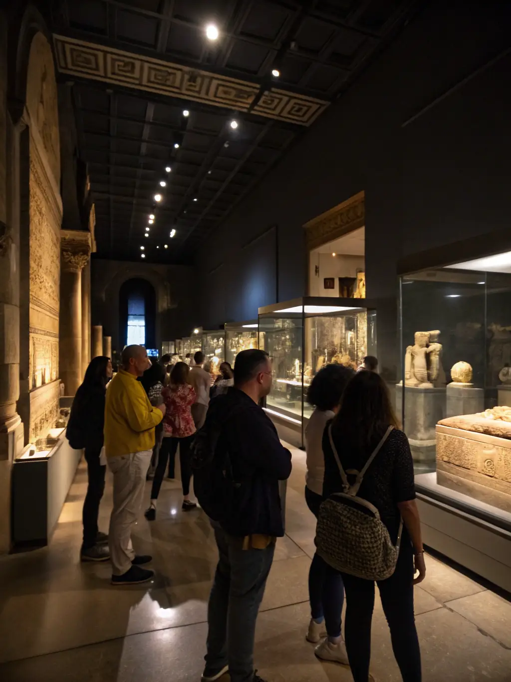 A photo of a guided tour group inside the church, listening attentively to a knowledgeable guide pointing out historical and architectural details.